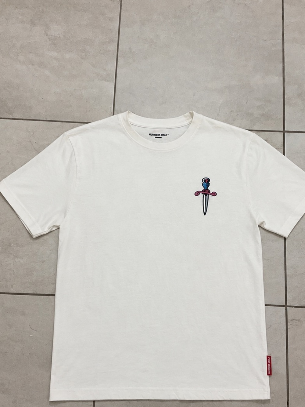 Members Only White Short Sleeve Tee with Dagger Patch